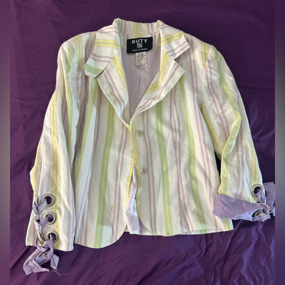 Striped Blazer with Grommet Details